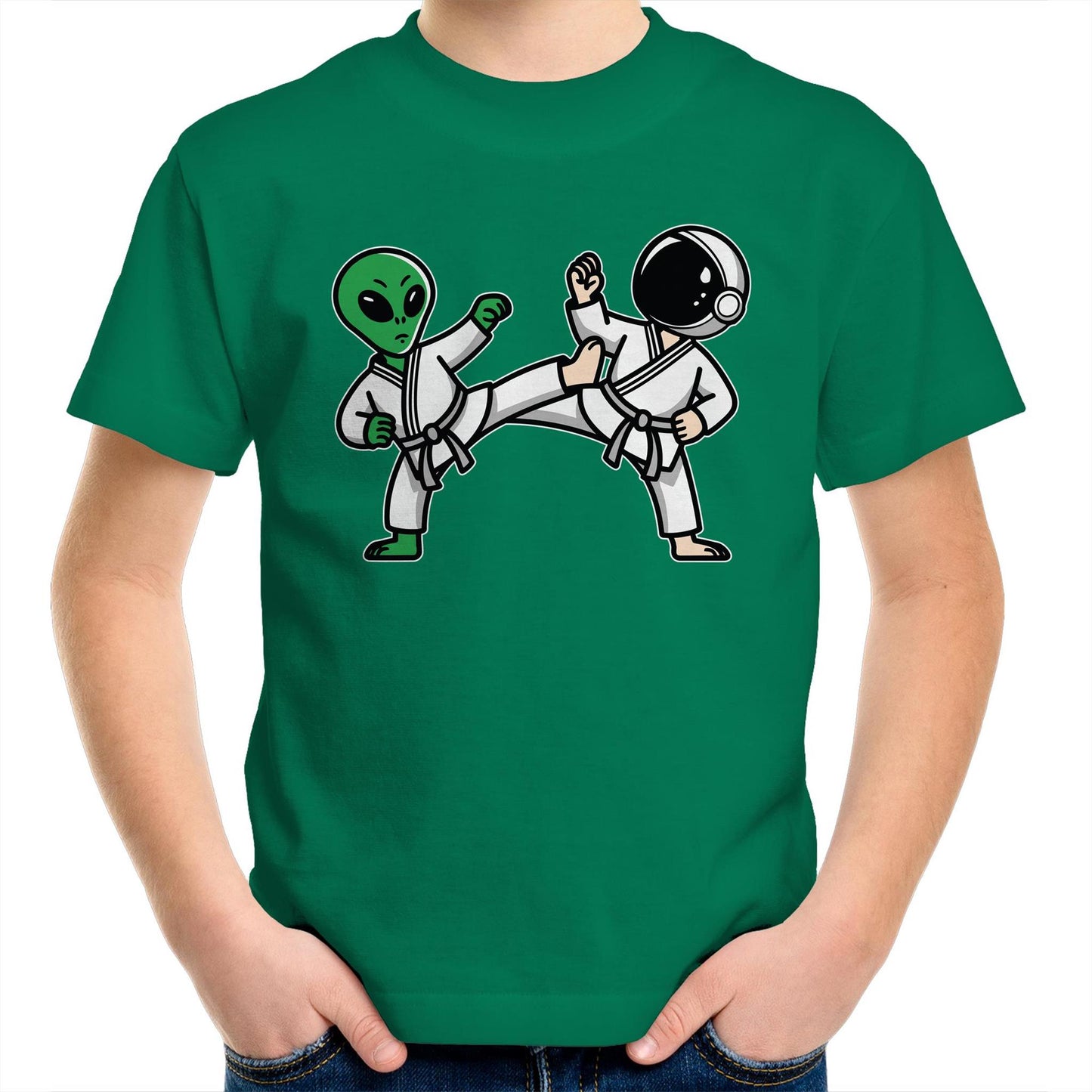 Alien And Astronaut Karate - Kids Youth T-Shirt