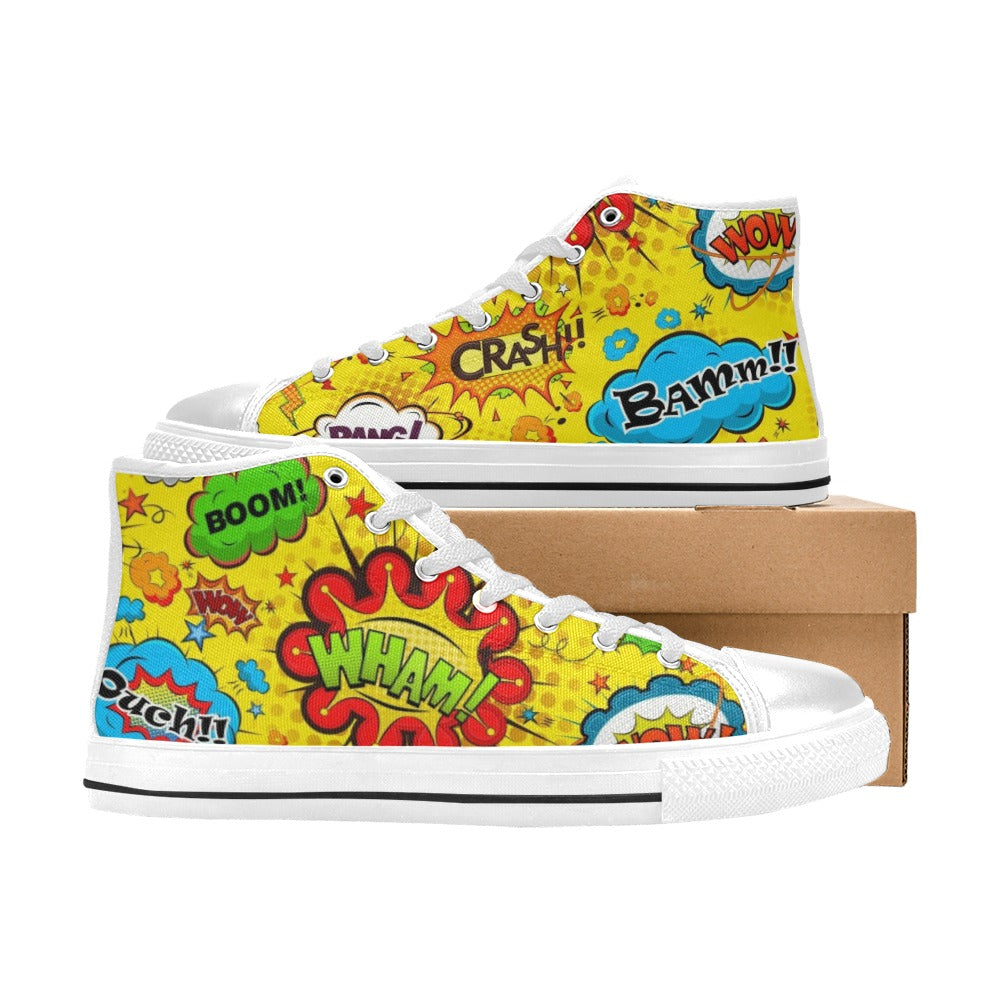 Comic Book Yellow - Kids High Top Canvas Shoes