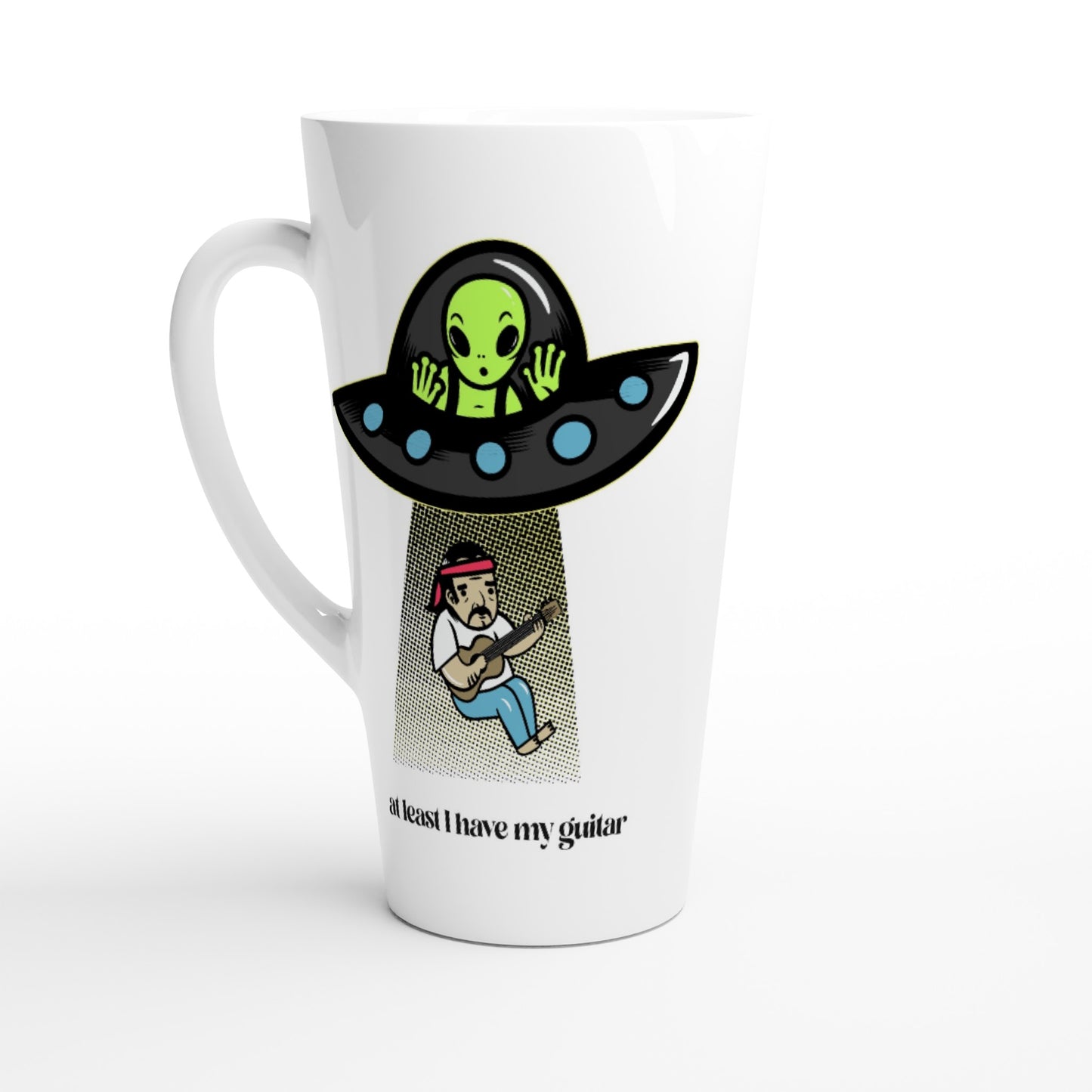 Alien Abduction, At Least I Have My Guitar - White Latte 17oz Ceramic Mug Default Title Latte Mug Music Sci Fi