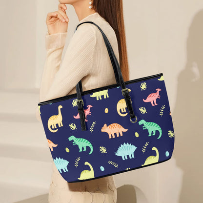 Dinosaurs - Leather Tote Bag-Large