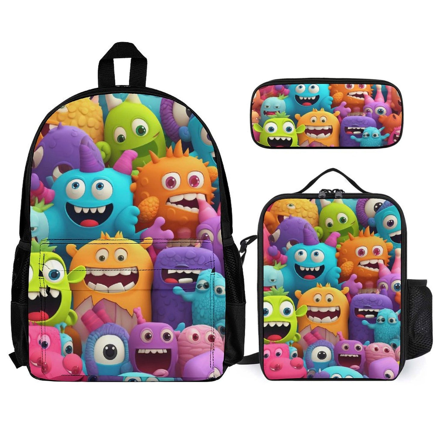 Cute Cartoon Monsters - School Backpack Three Piece Set