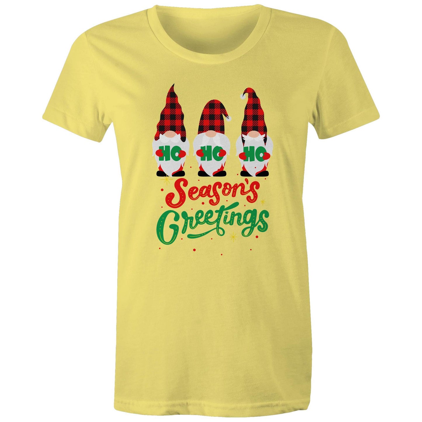 Christmas Gnomes, Seasons Greetings - Womens T-shirt