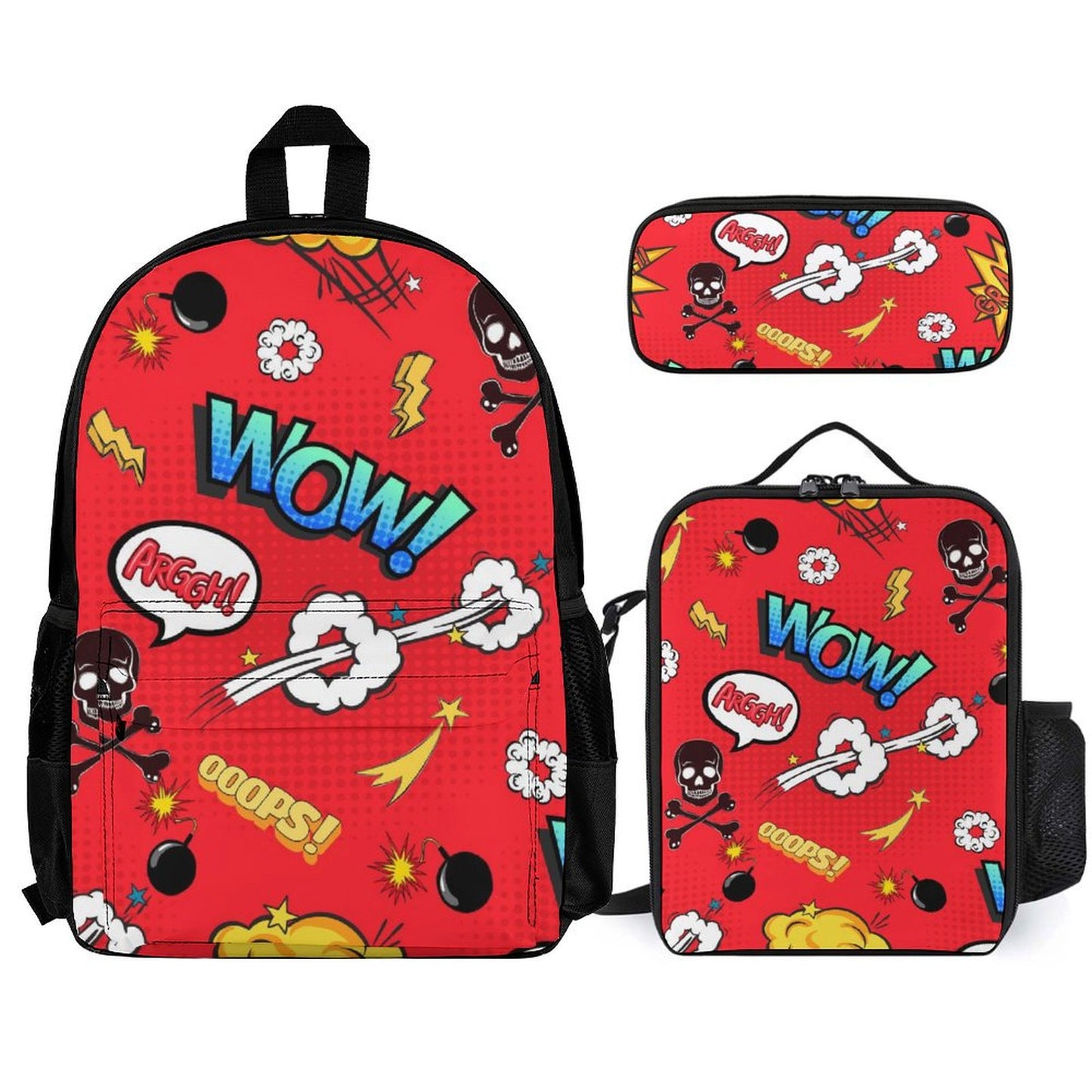 Comic Book Red - School Backpack Three Piece Set