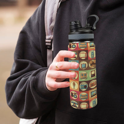 Retro Life - Insulated Water Bottle with Dual-Use Lid (18oz)