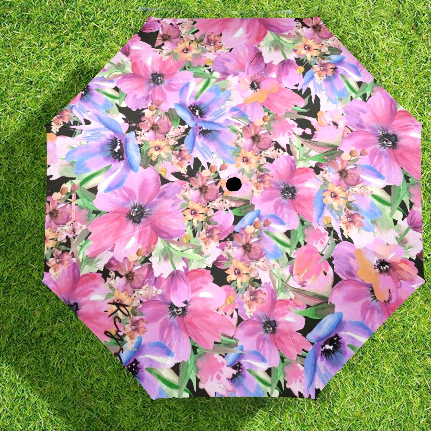 Bright Pink Floral - Semi-Automatic Foldable Umbrella Semi-Automatic Foldable Umbrella Printed Offshore