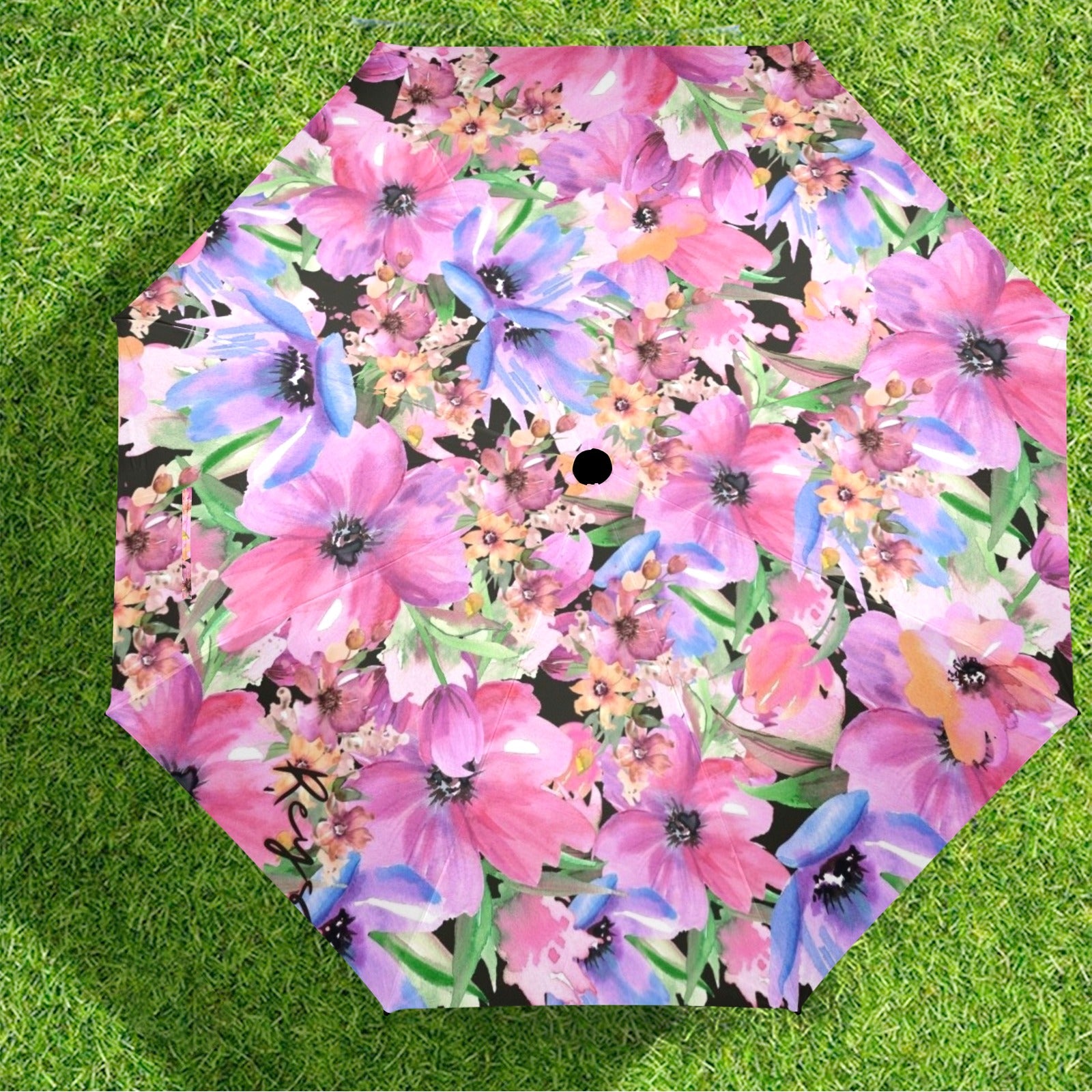 Bright Pink Floral - Semi-Automatic Foldable Umbrella Semi-Automatic Foldable Umbrella Printed Offshore