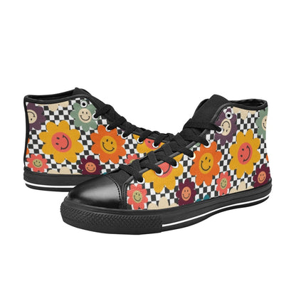 Happy Retro Flowers - Kids High Top Canvas Shoes