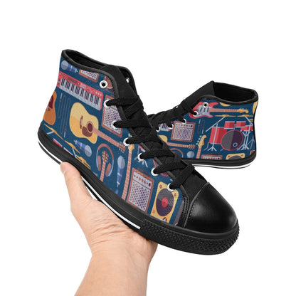 Music Instruments Blue - Women's High Top Canvas Shoes