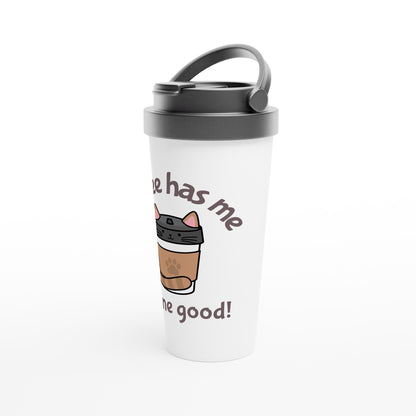 Coffee Has Me Feline Good - White 15oz Stainless Steel Travel Mug Travel Mug animal Coffee Globally Fulfilled