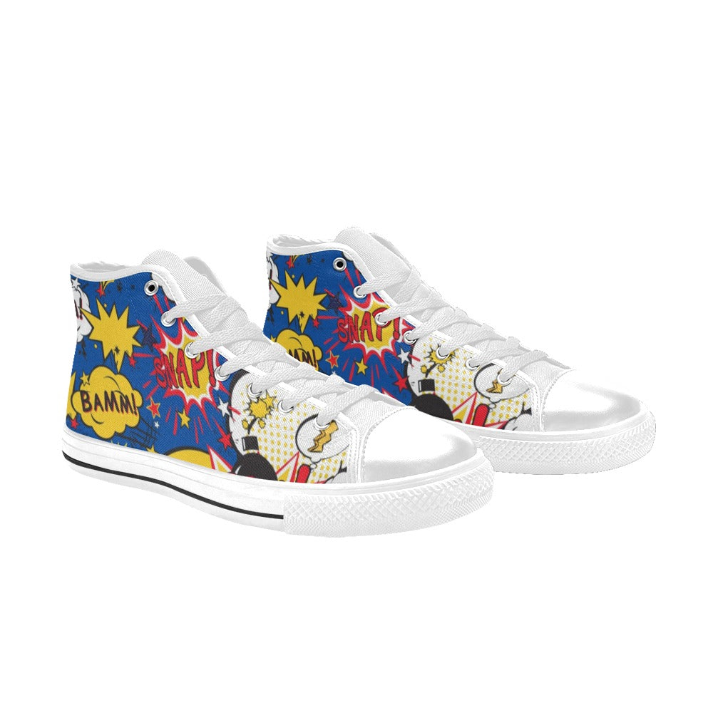 Blue Comic Book - Kids High Top Canvas Shoes