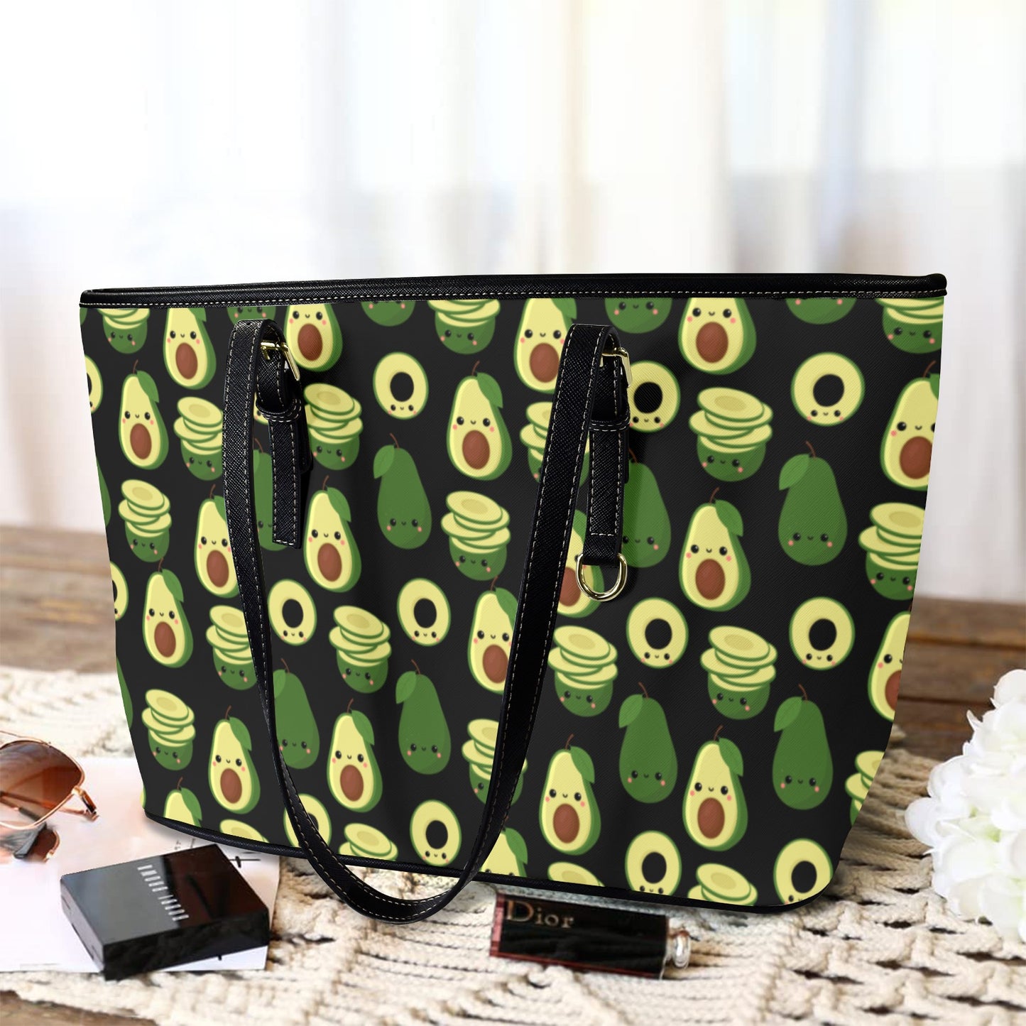 Cute Avocados - Leather Tote Bag-Large