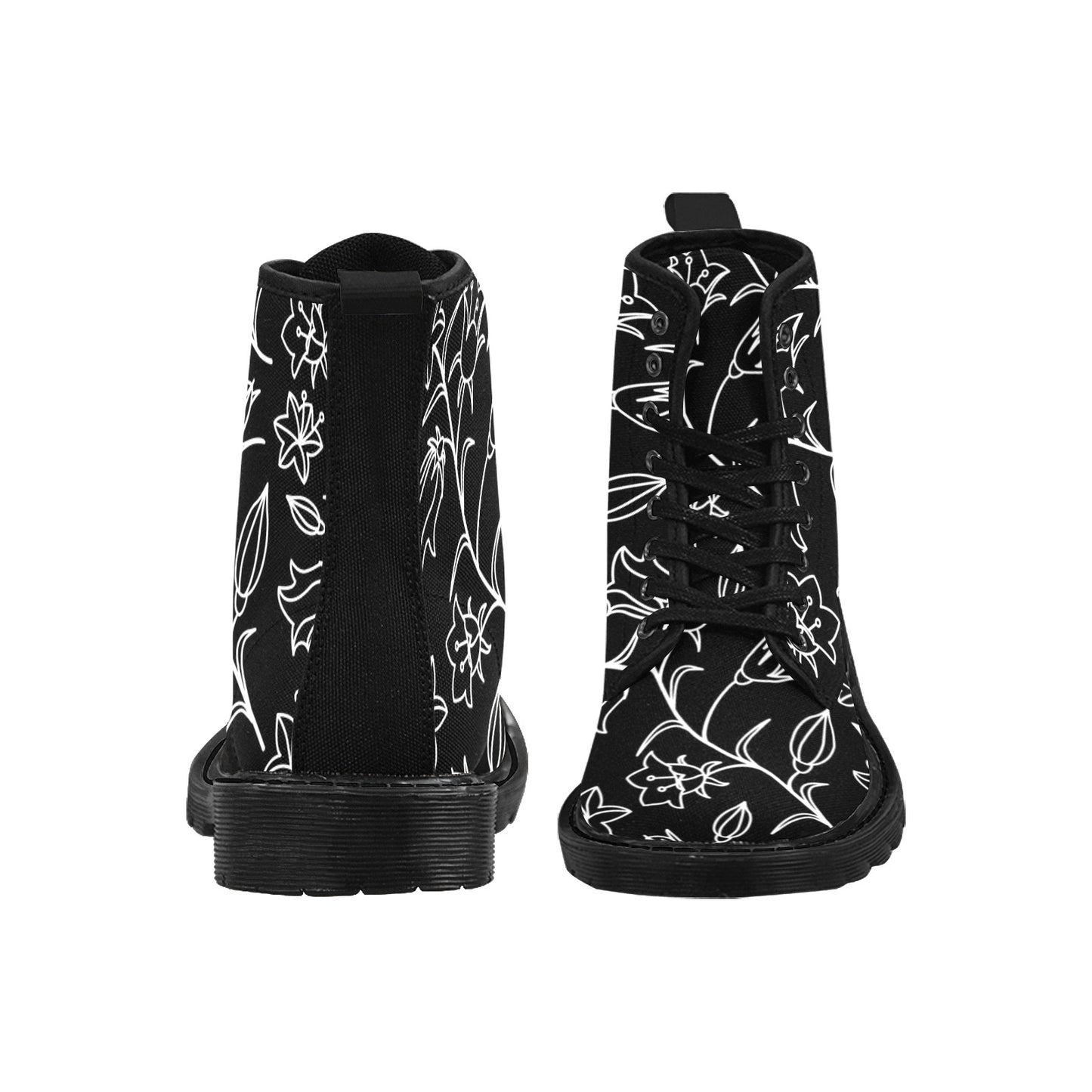 Black And White Floral - Martin Boots for Women (Black)