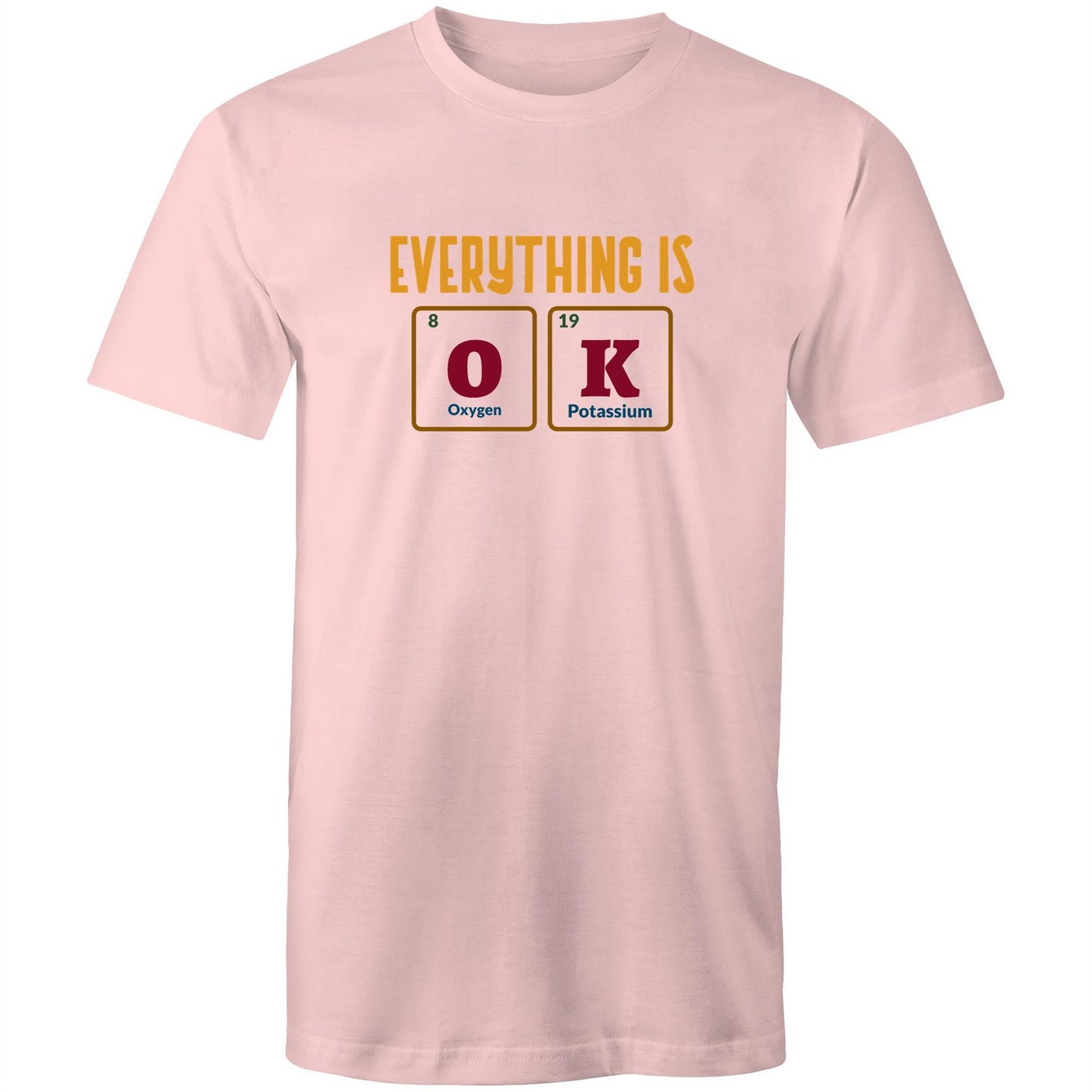 Everything Is OK, Periodic Table Of Elements - Mens T-Shirt Pink Mens T-shirt Science