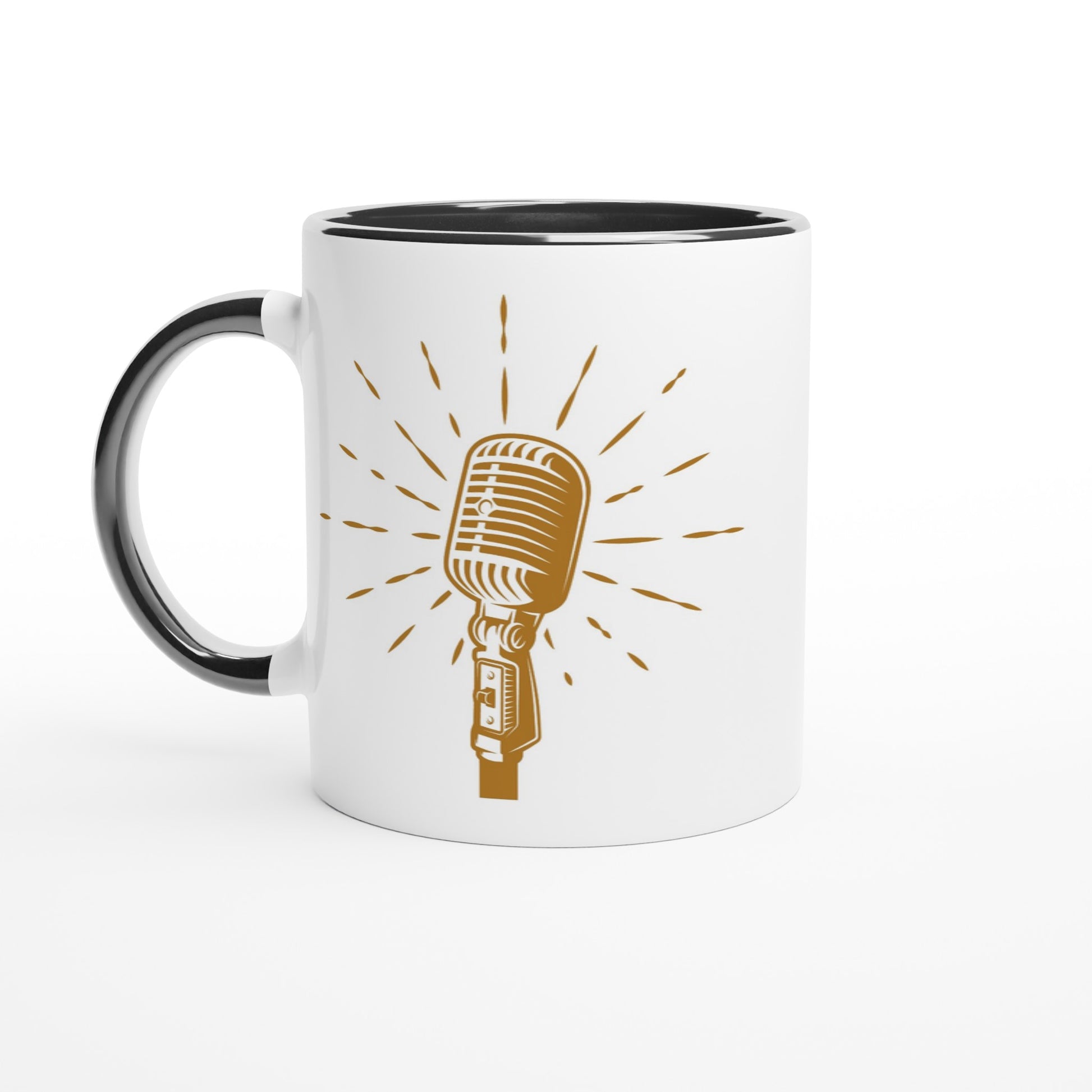 Retro Microphone - White 11oz Ceramic Mug with Colour Inside Ceramic Black Colour 11oz Mug Globally Fulfilled Music Retro