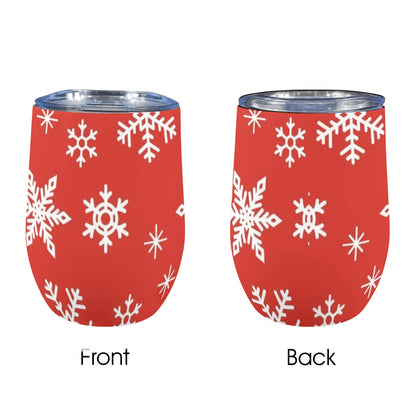 Red Snowflakes, Christmas - 12oz Wine Tumbler