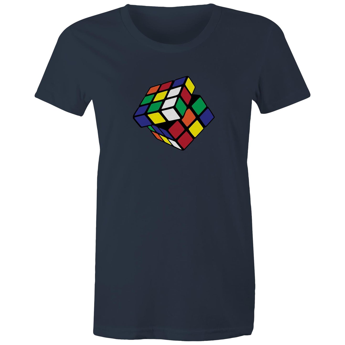 Cube - Womens T-shirt Navy Womens T-shirt Games Printed In Australia