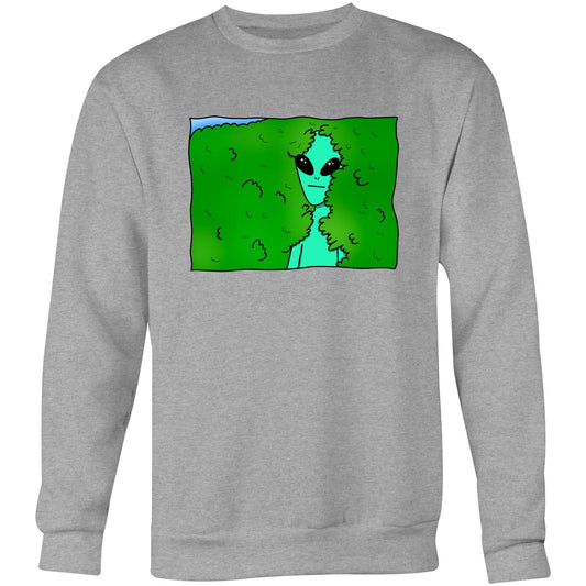 Alien Backing Into Hedge Meme - Crew Sweatshirt Grey Marle Sweatshirt Funny Sci Fi