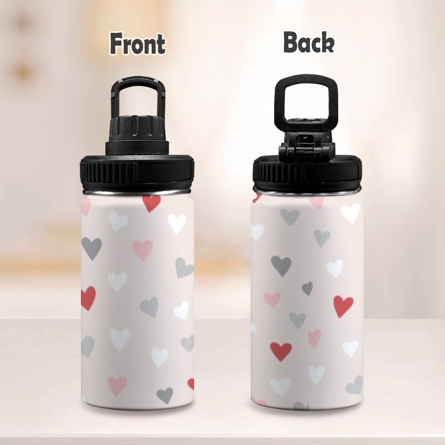 Pretty Hearts - Kids Water Bottle with Chug Lid (12 oz)