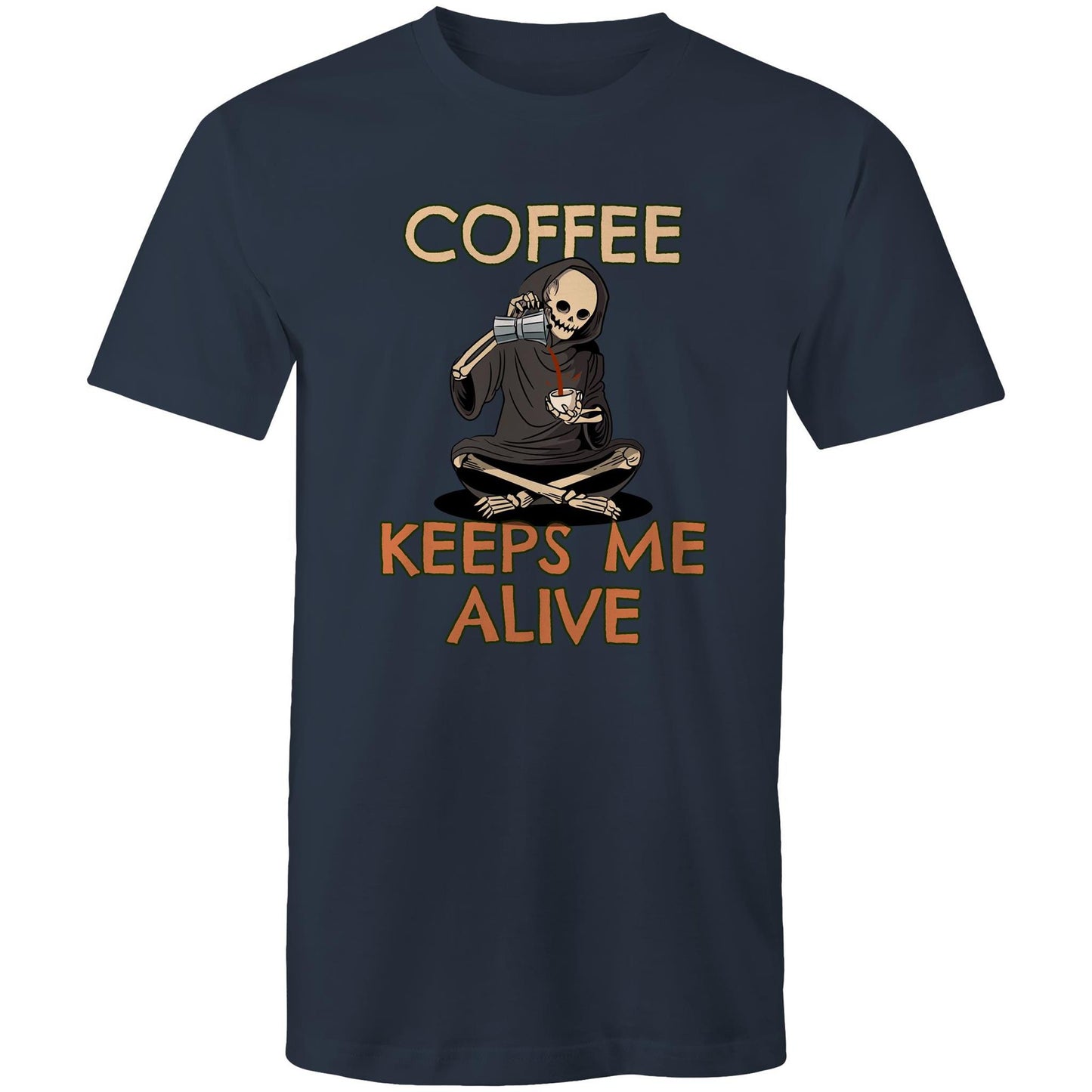 Skeleton, Coffee Keeps Me Alive - Mens T-Shirt Navy Mens T-shirt Coffee