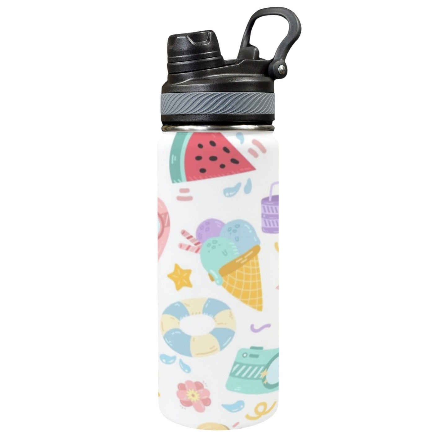 Summer Fun - Insulated Water Bottle with Dual-Use Lid (18oz)