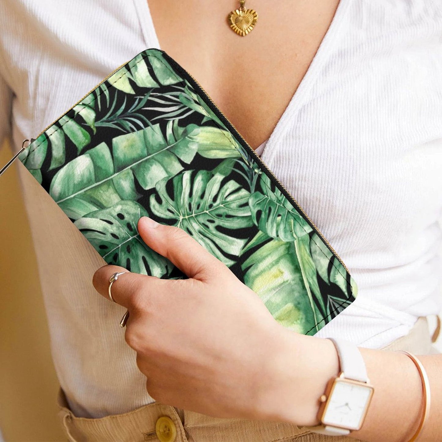 Jungle Leaves - Leather Wallet / Purse