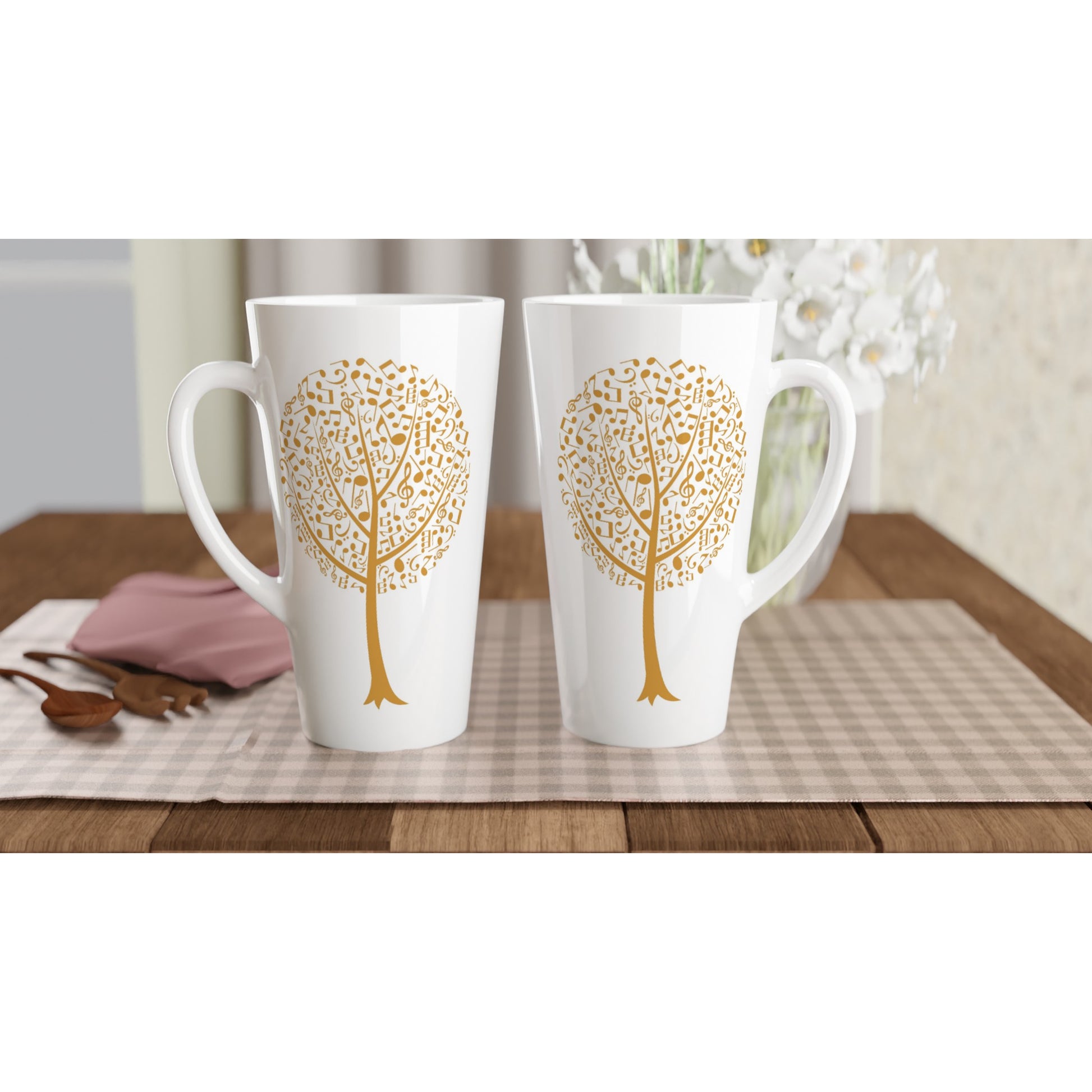 Music Tree - White Latte 17oz Ceramic Mug Latte Mug Music Plants