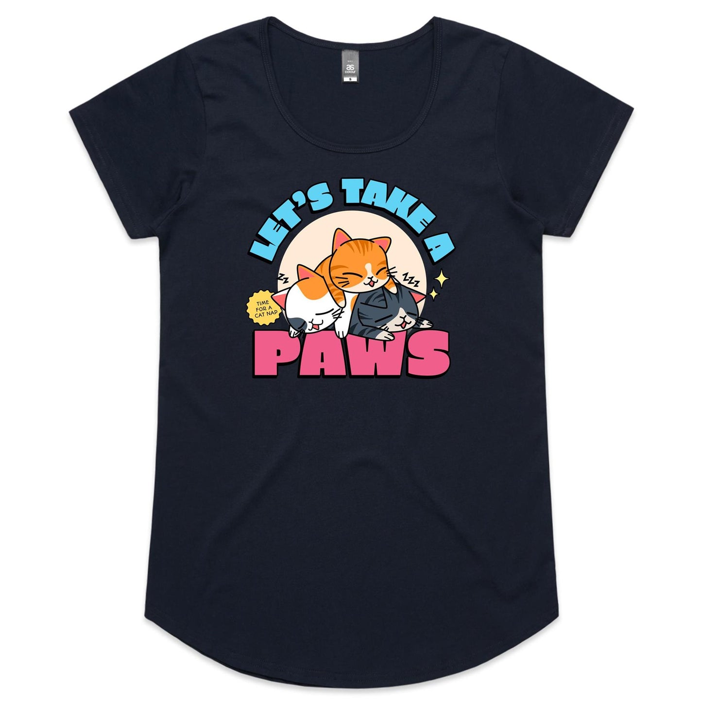 Let's Take A Paws, Cat Nap - Womens Scoop Neck T-Shirt