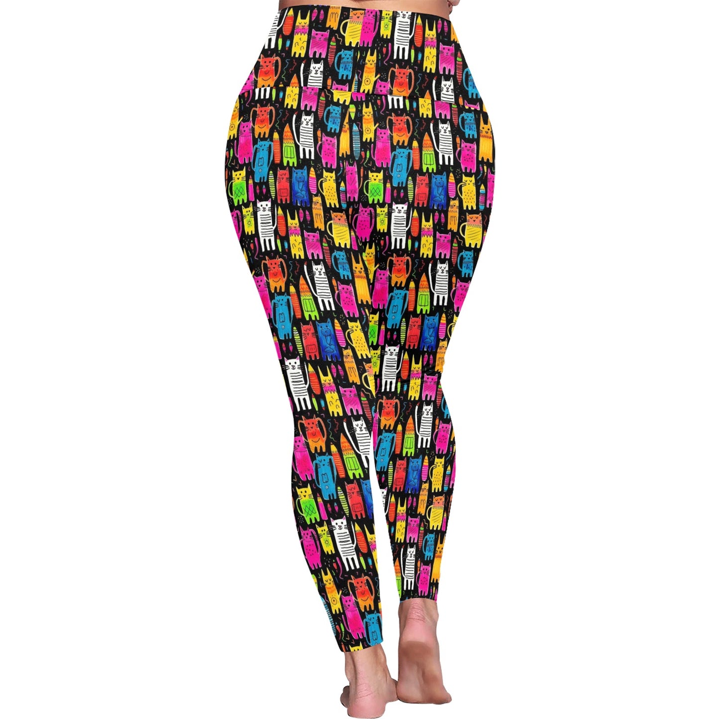 Colourful Cats - Womens High Waist Leggings (Sizes 16-22)