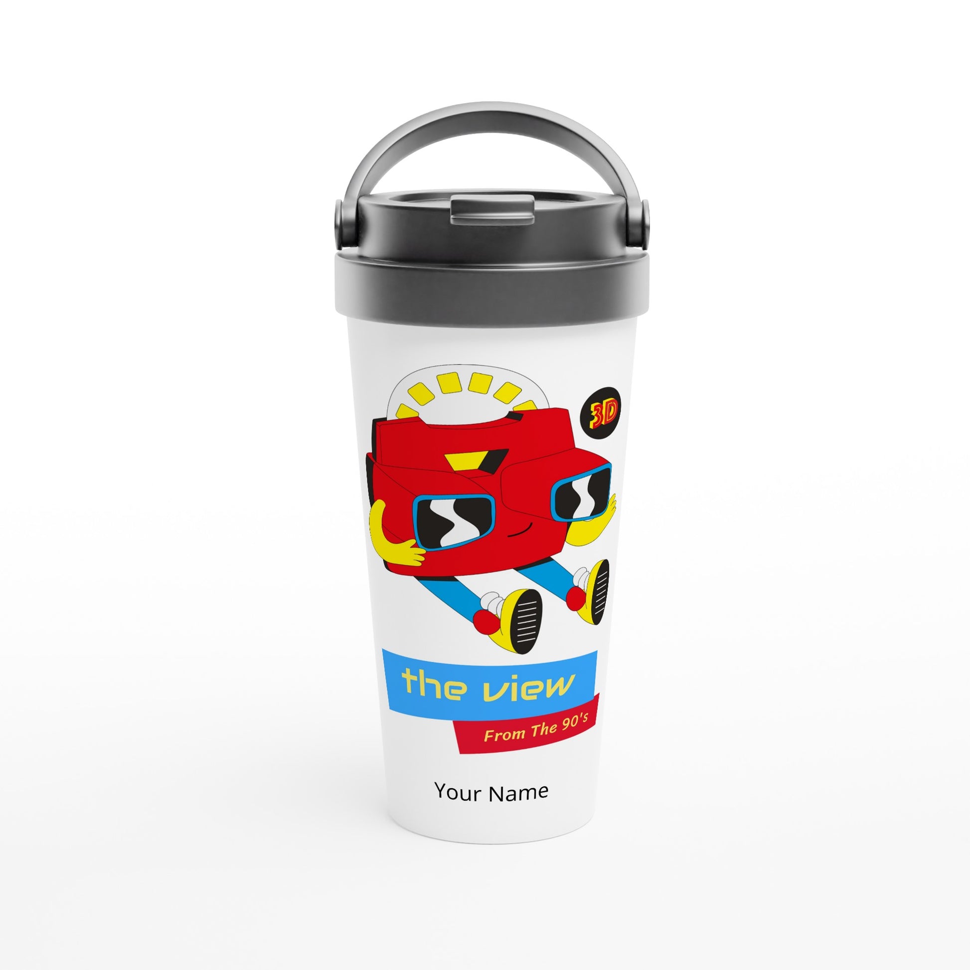 Personalised - The View From The 90&#39;s - White 15oz Stainless Steel Travel Mug Default Title Personalised Travel Mug Retro