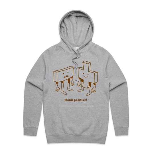 Think Positive, Plus And Minus - Supply Hood Grey Marle Mens Supply Hoodie Maths Motivation