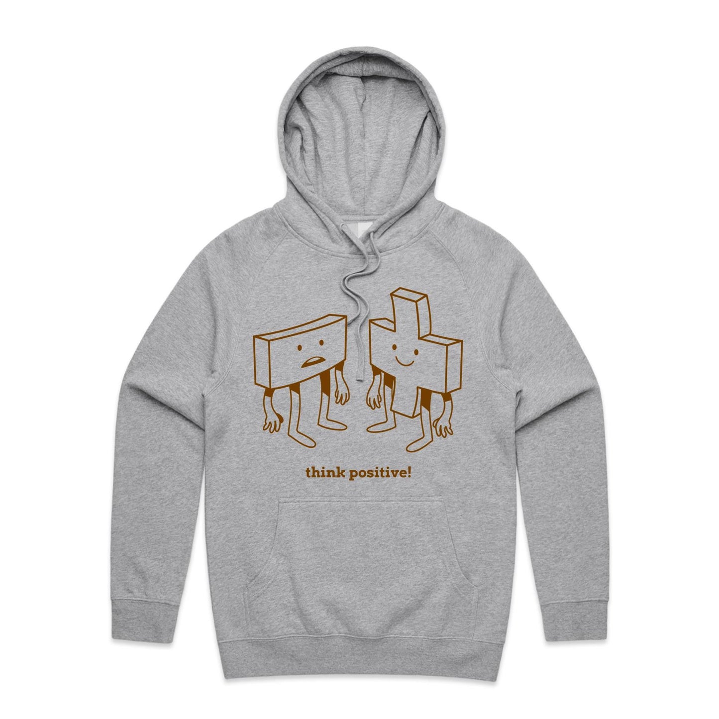 Think Positive, Plus And Minus - Supply Hood Grey Marle Mens Supply Hoodie Maths Motivation