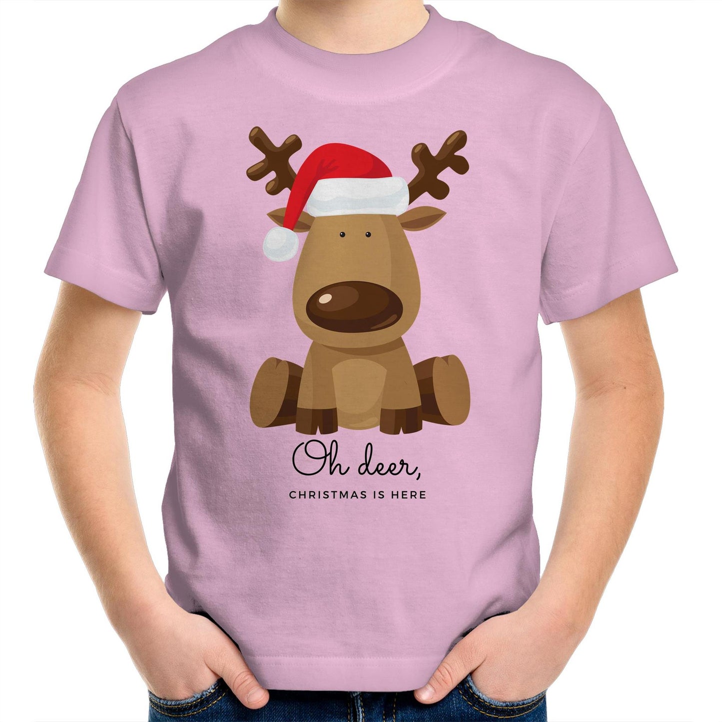 Oh Deer Christmas Is Here, Reindeer - Kids Youth T-Shirt