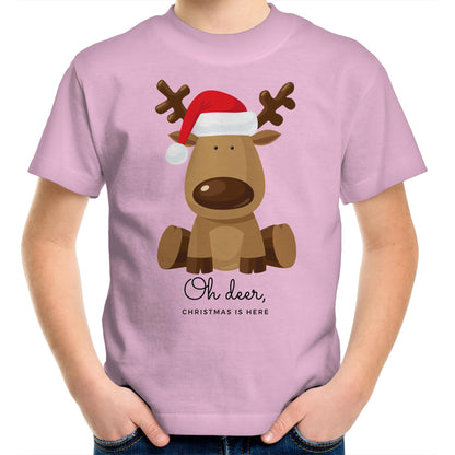 Oh Deer Christmas Is Here, Reindeer - Kids Youth T-Shirt