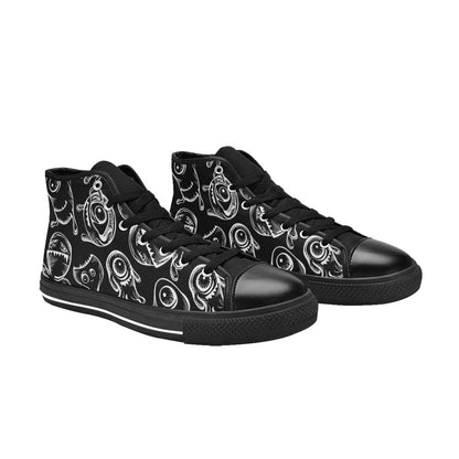 Monsters In Black And White - Men's High Top Canvas Shoes