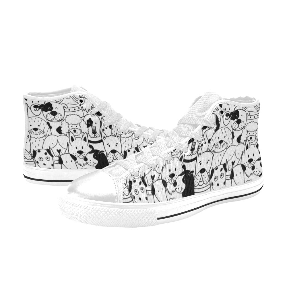 Black And White Dogs - Women's High Top Canvas Shoes