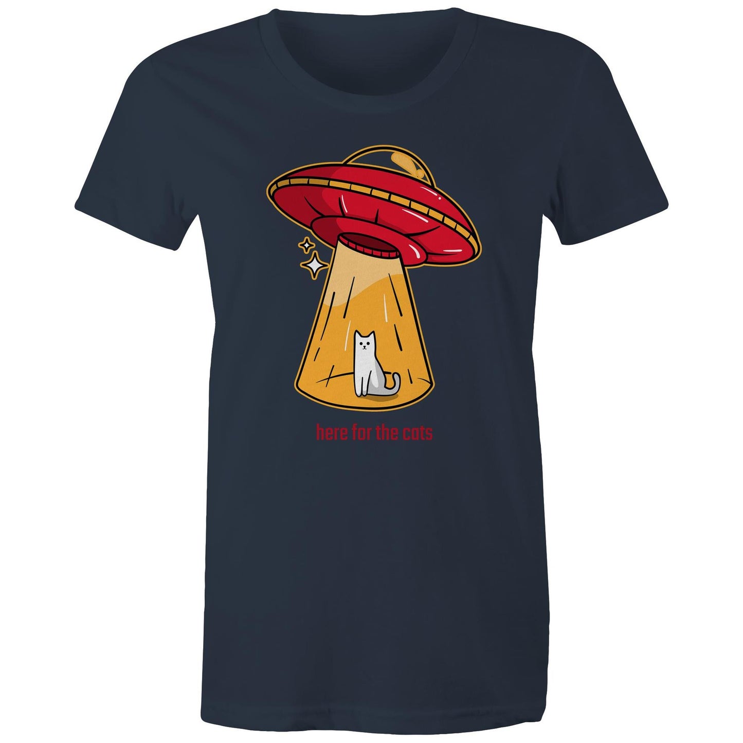 Here For The Cats, UFO - Womens T-shirt Navy Womens T-shirt animal Printed In Australia Sci Fi