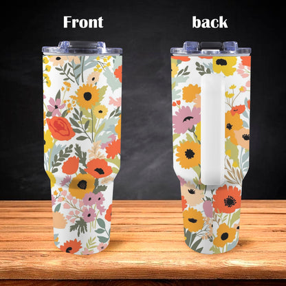 Fun Floral - 40oz Tumbler with White Handle