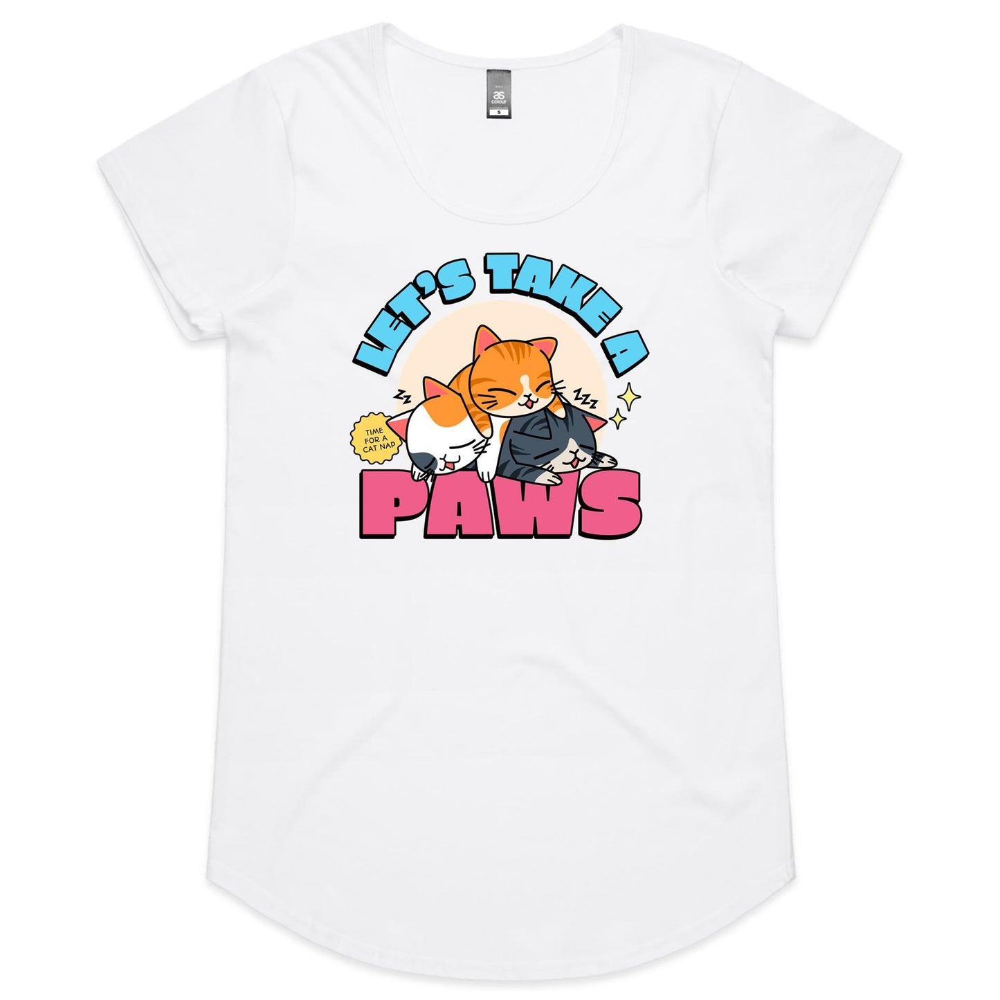 Let's Take A Paws, Cat Nap - Womens Scoop Neck T-Shirt