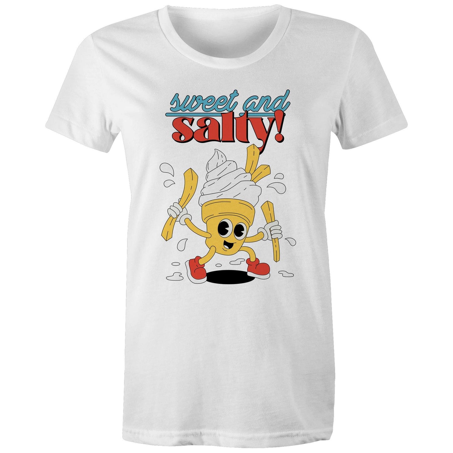 Sweet And Salty, Ice Cream And Fries - Womens T-shirt White Womens T-shirt Food Printed In Australia