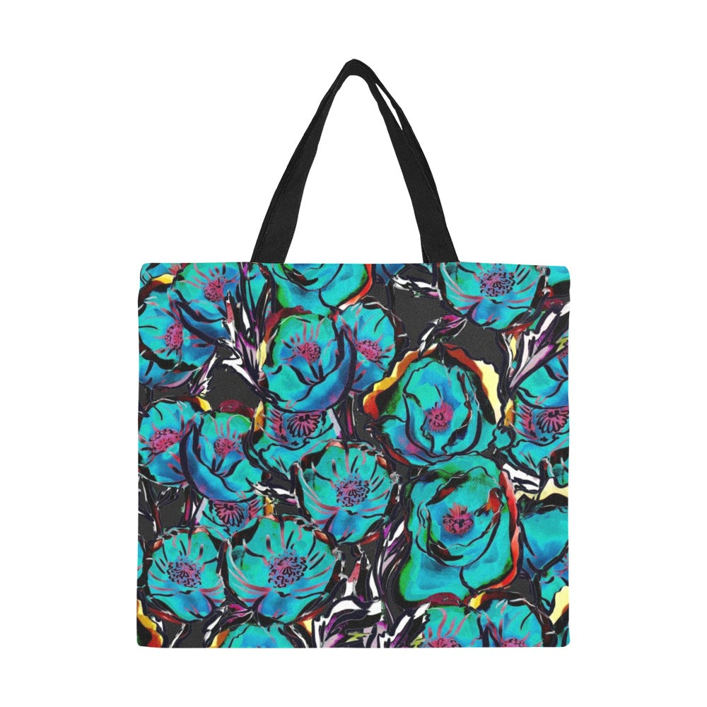 Flower It Blue - Full Print Canvas Tote Bag Full Print Canvas Tote Bag