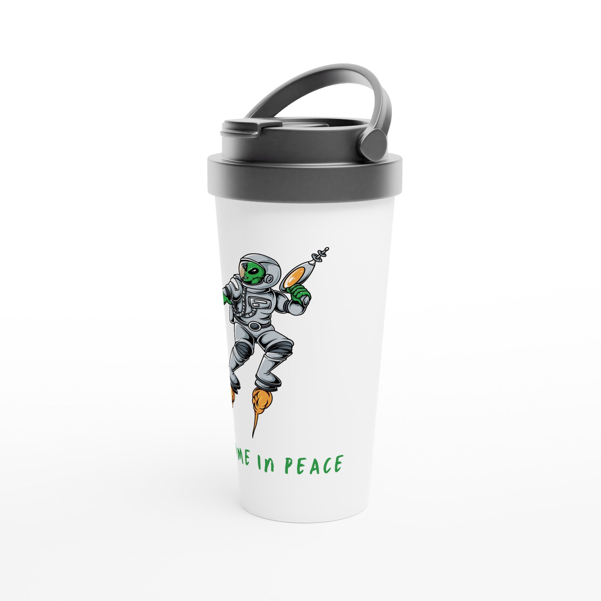 Alien, We Come In Peace - White 15oz Stainless Steel Travel Mug Travel Mug Sci Fi