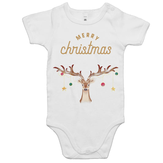Merry Christmas Reindeer - Baby Bodysuit White Christmas Baby Bodysuit Merry Christmas