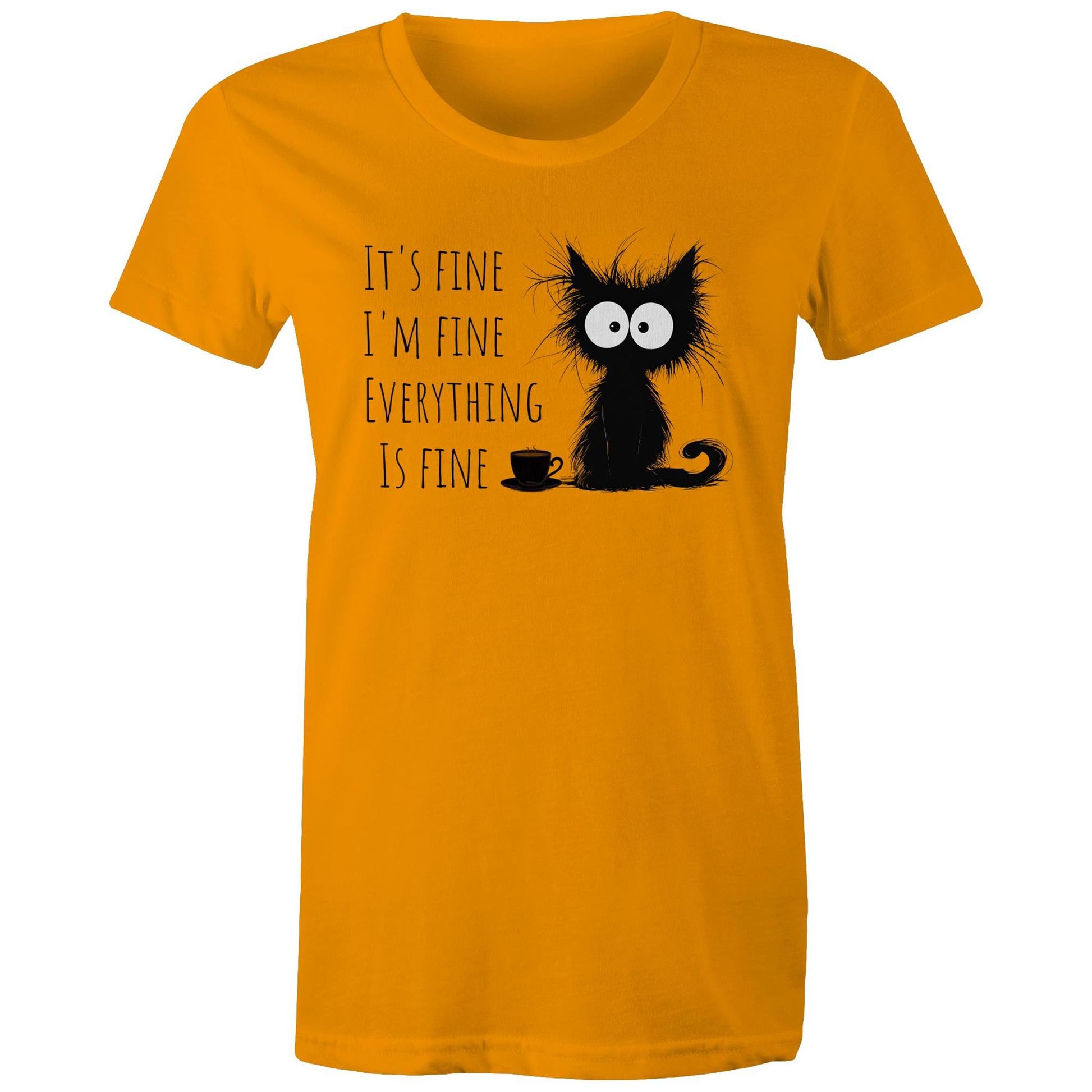 It's Fine, I'm Fine, Frazzled Cat - Womens T-shirt Orange