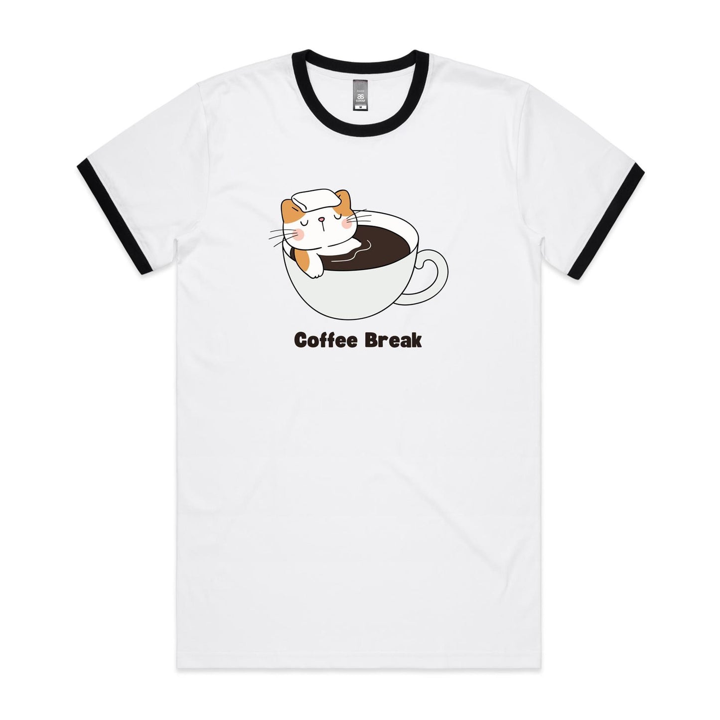 Coffee Break, Cat - Staple Ringer Tee