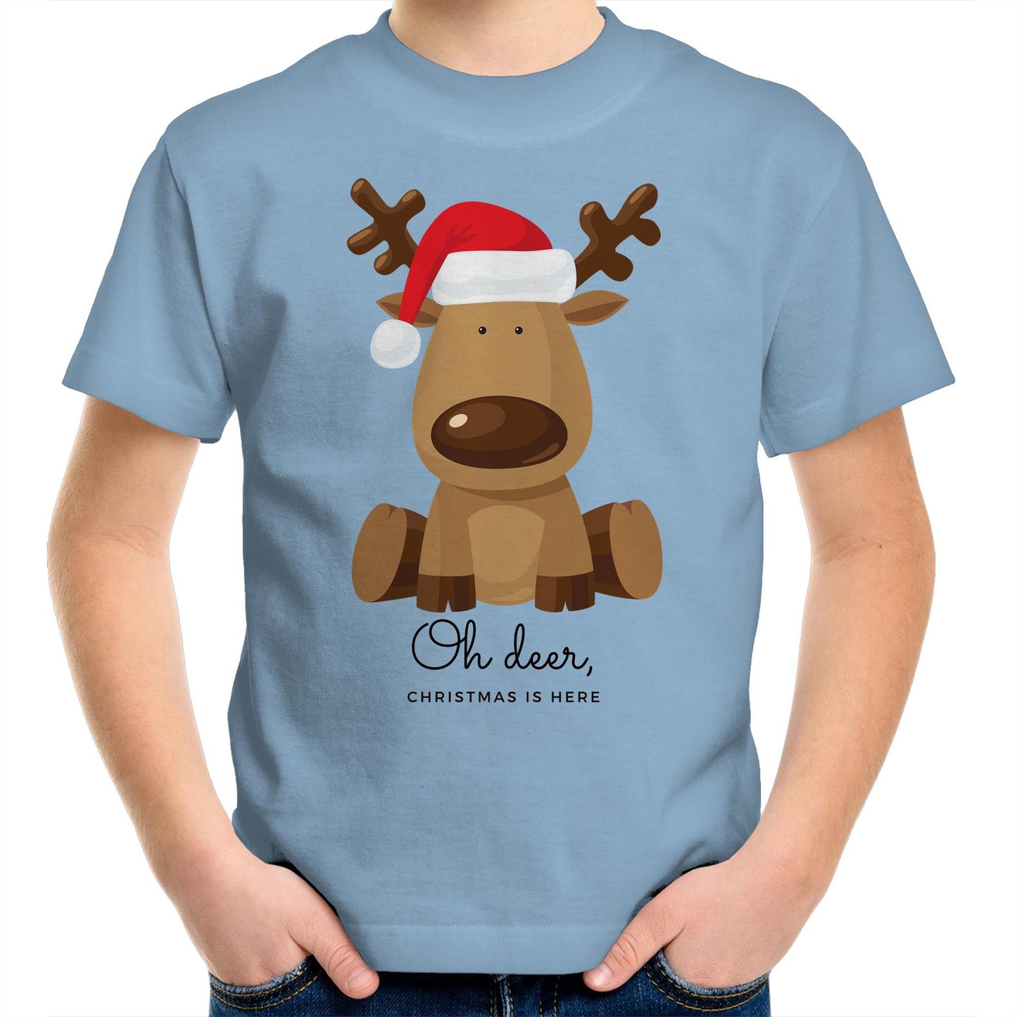 Oh Deer Christmas Is Here, Reindeer - Kids Youth T-Shirt