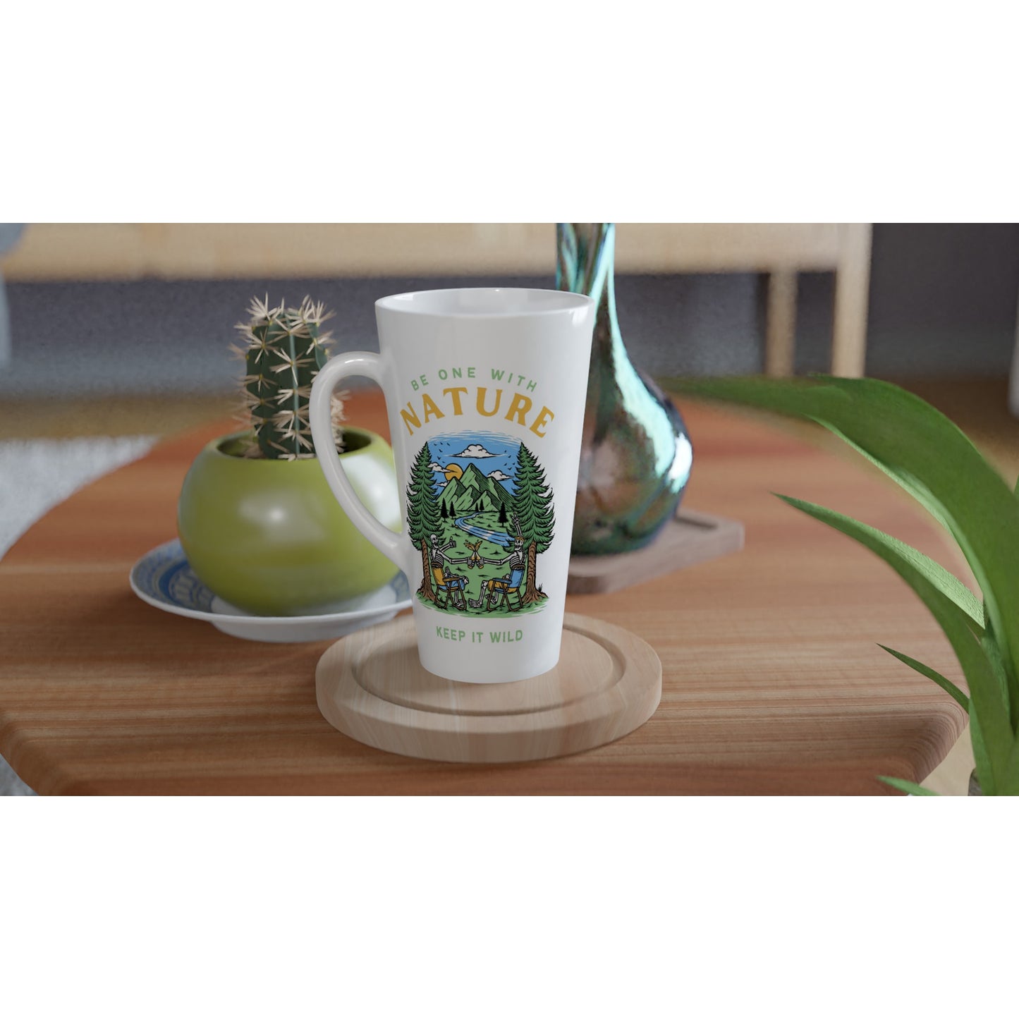 Be One With Nature, Skeleton - White Latte 17oz Ceramic Mug Latte Mug Environment