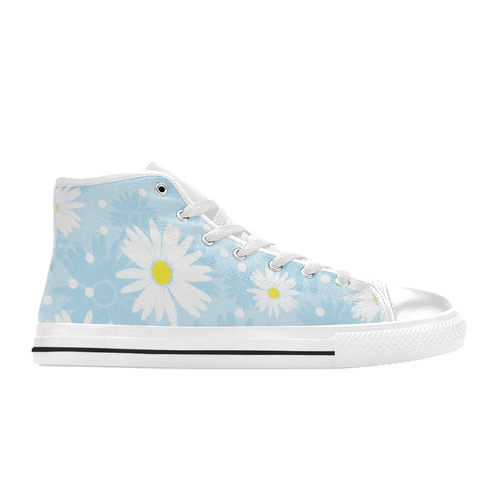 Camomile Flower On Blue - Women's High Top Canvas Shoes