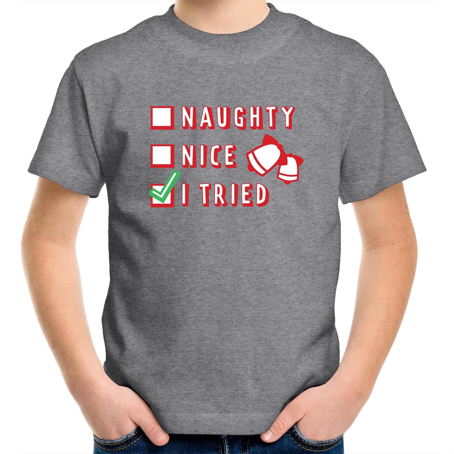 Naughty, Nice, I Tried, Santa's Christmas List - Kids Youth T-Shirt