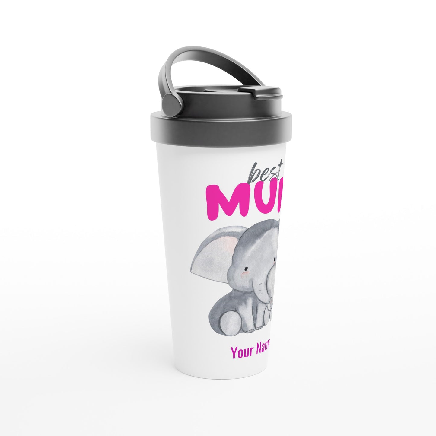 Personalised - Best Mum, Cute Elephants - White 15oz Stainless Steel Travel Mug Personalised Travel Mug animal Mum