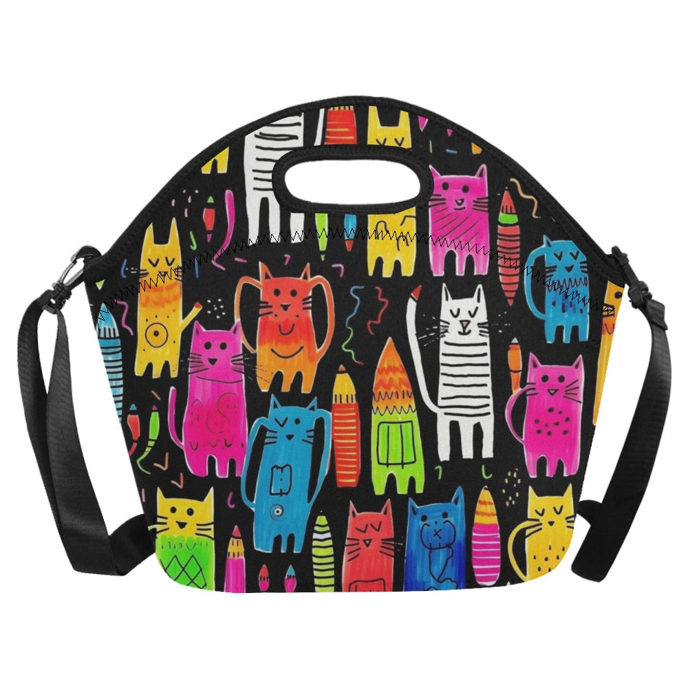 Colourful Cats - Neoprene Lunch Bag/Large